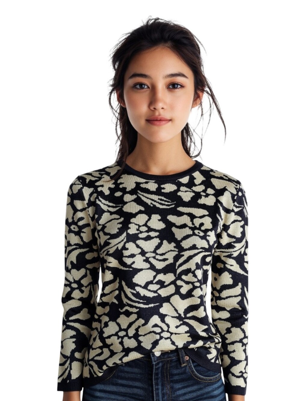 Floral Knit Contrast Sweater By Precis Size Small